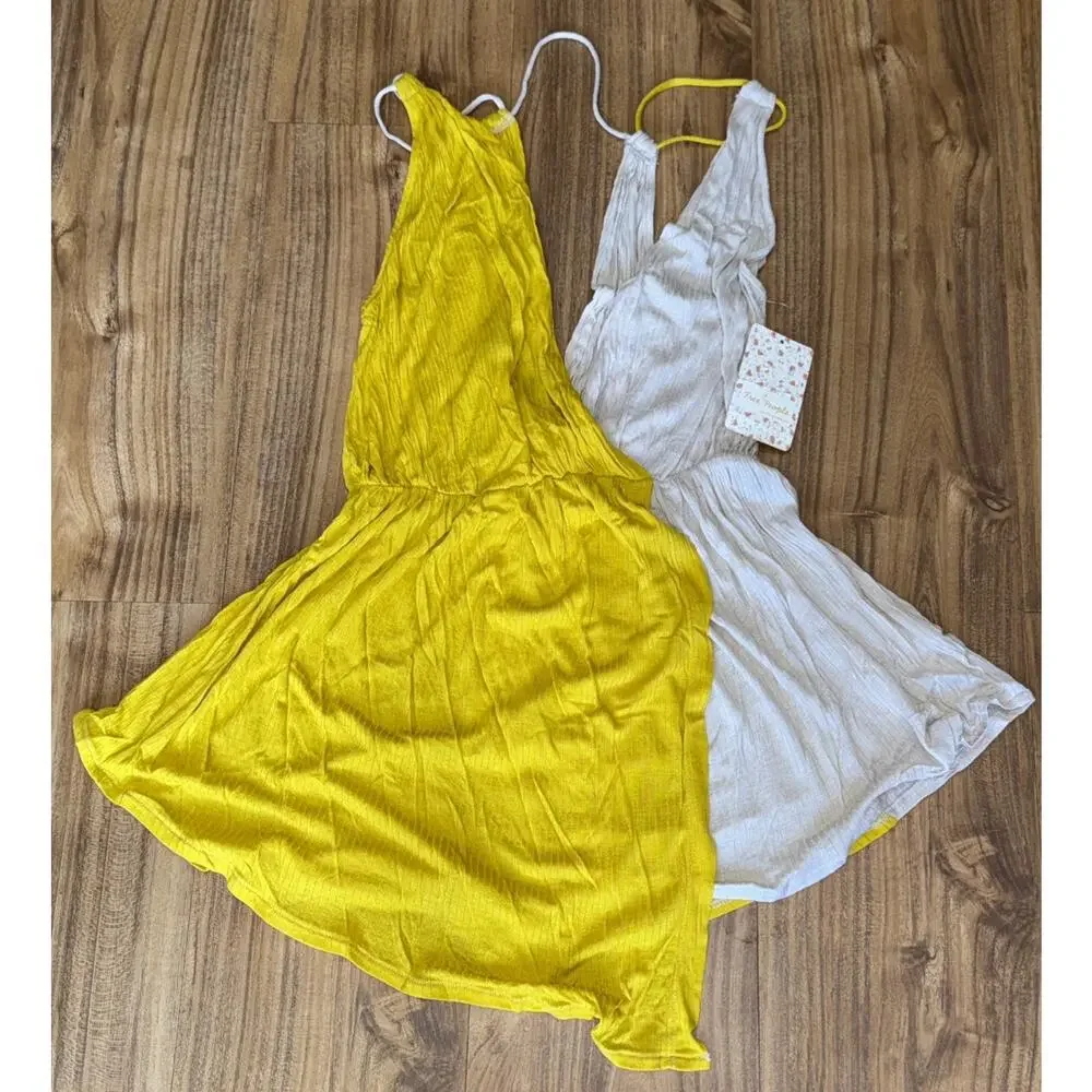 NWT Free‎ People Last Night Ribbed Tank Gold Sunglow Combo Small NEW